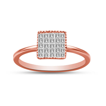 10K Rose Gold 1/3 Cttw Invisible Set Princess Cut Diamond Composite Square Shape Ring for Women (H-I color, I1-I2 clarity) - Size 7 Bids.com