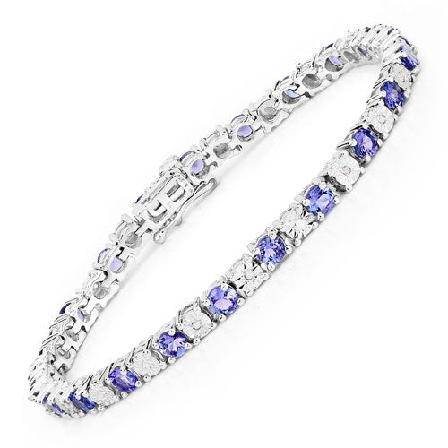 5.44 Carat Genuine Tanzanite and White Diamond .925 Sterling Silver Bracelet Bids.com