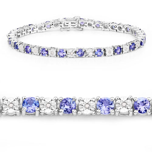 5.44 Carat Genuine Tanzanite and White Diamond .925 Sterling Silver Bracelet Bids.com