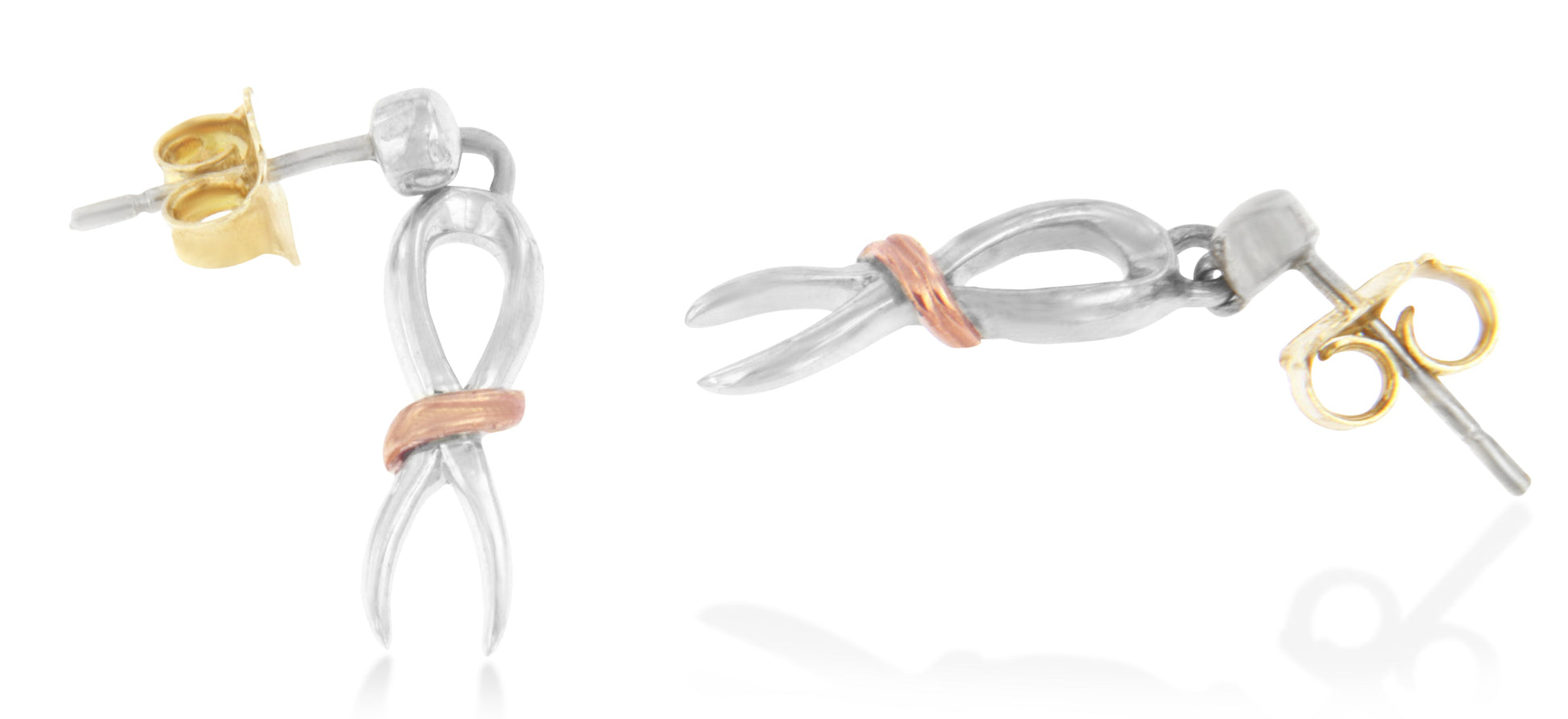 10K Two-Toned Gold Flash Plated .925 Sterling Silver Awareness Ribbon Dangle Earrings Bids.com