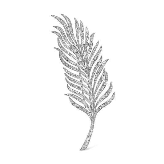 18K White Gold 2 7/8 Cttw Diamond Feather Brooch Pin (G-H Color, VS1-VS2 Clarity) Bids.com