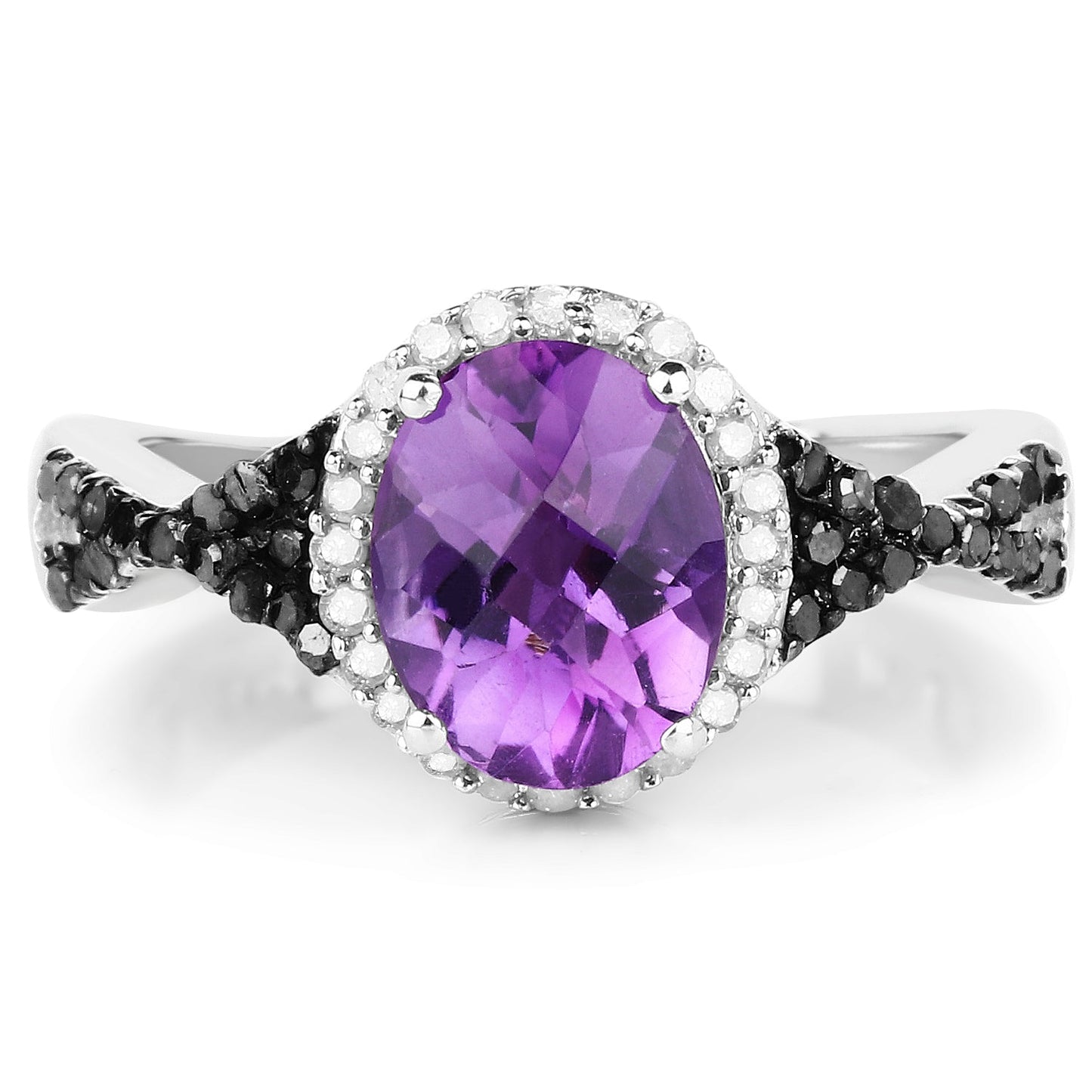1.64 Carat Genuine Amethyst, Black Diamond & White Diamond .925 Sterling Silver Ring Bids.com