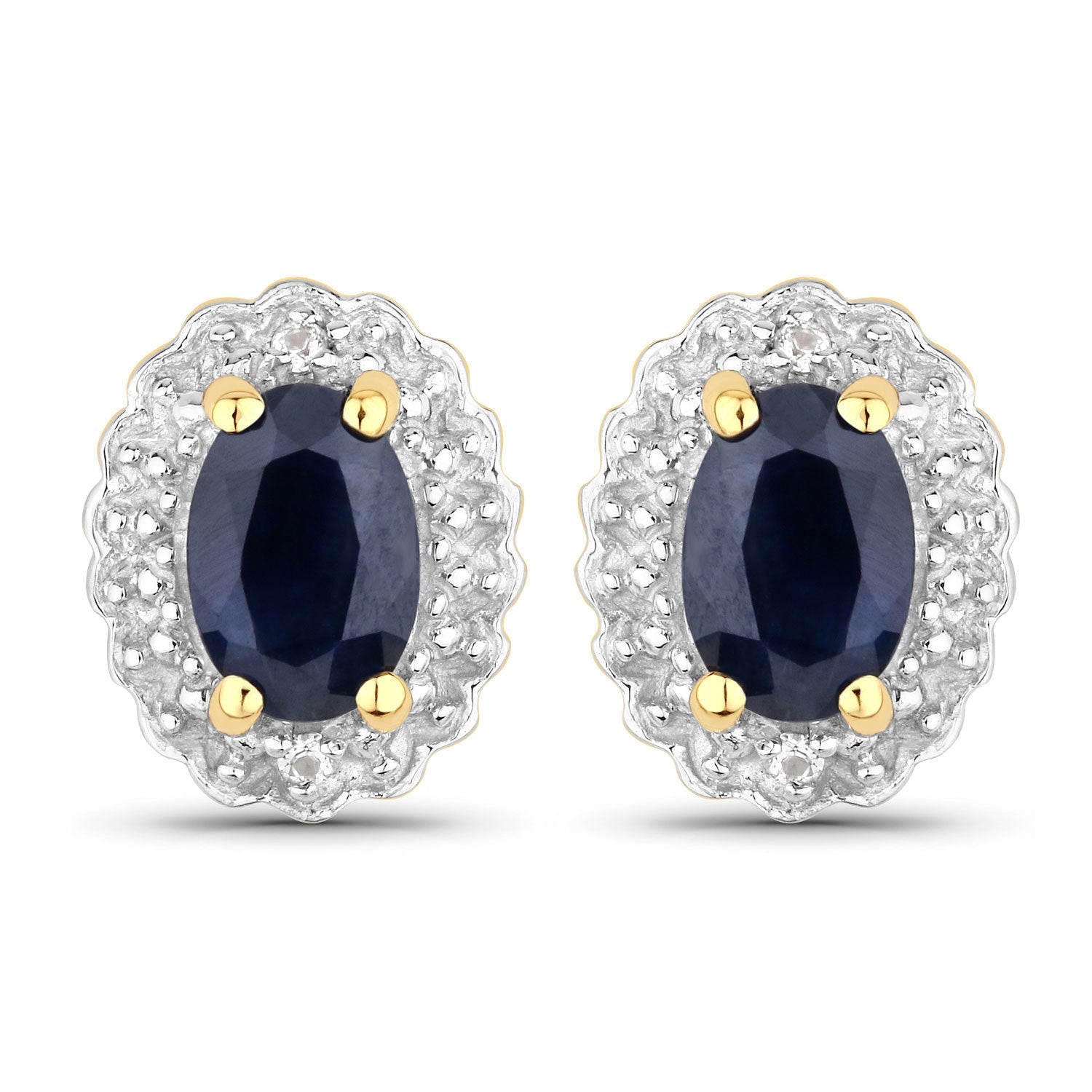 1.96 Carat Genuine Black Blue Sapphire and White Topaz .925 Sterling Silver Jewelry Set Bids.com