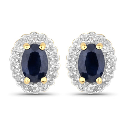 1.96 Carat Genuine Black Blue Sapphire and White Topaz .925 Sterling Silver Jewelry Set Bids.com