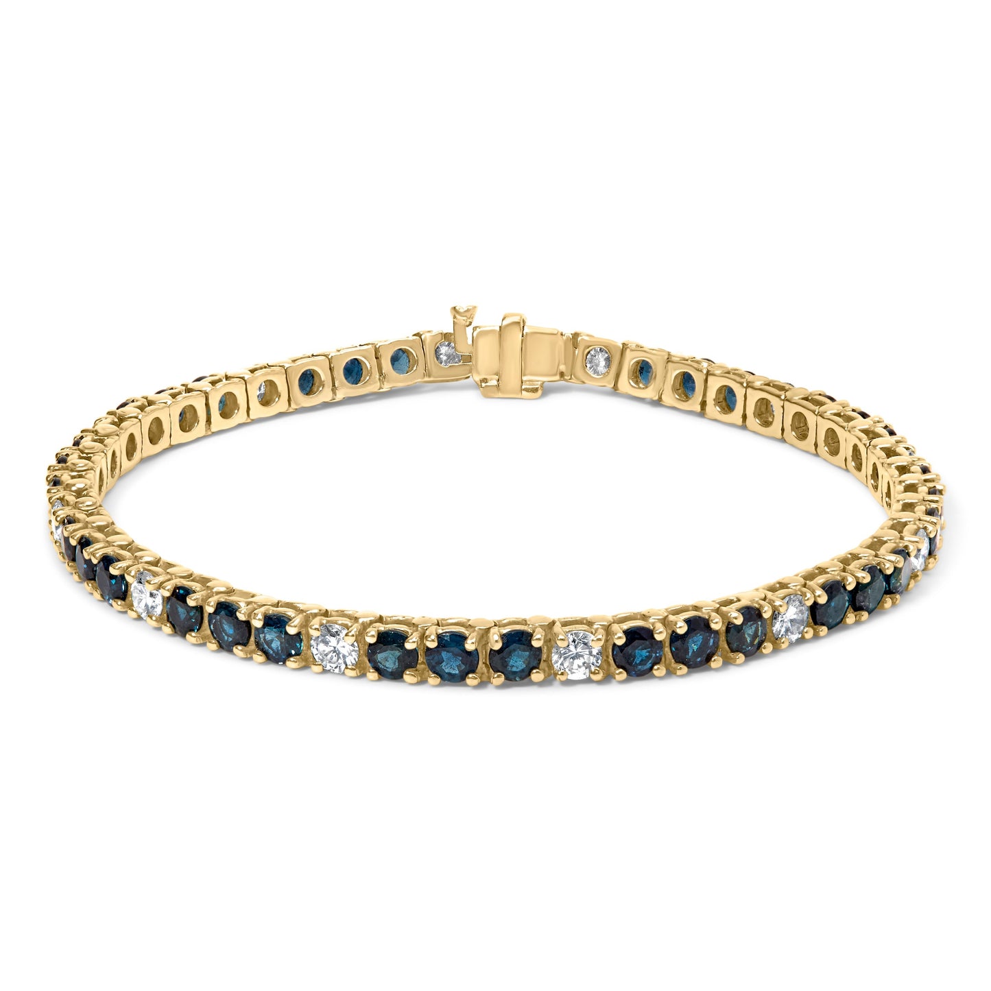 18K Yellow Gold Alternating 1 1/5 Cttw Diamond and 3X3 MM Blue Sapphire Tennis Bracelet (G-H Color, VS1-VS2 Clarity) - 7" Inches Bids.com