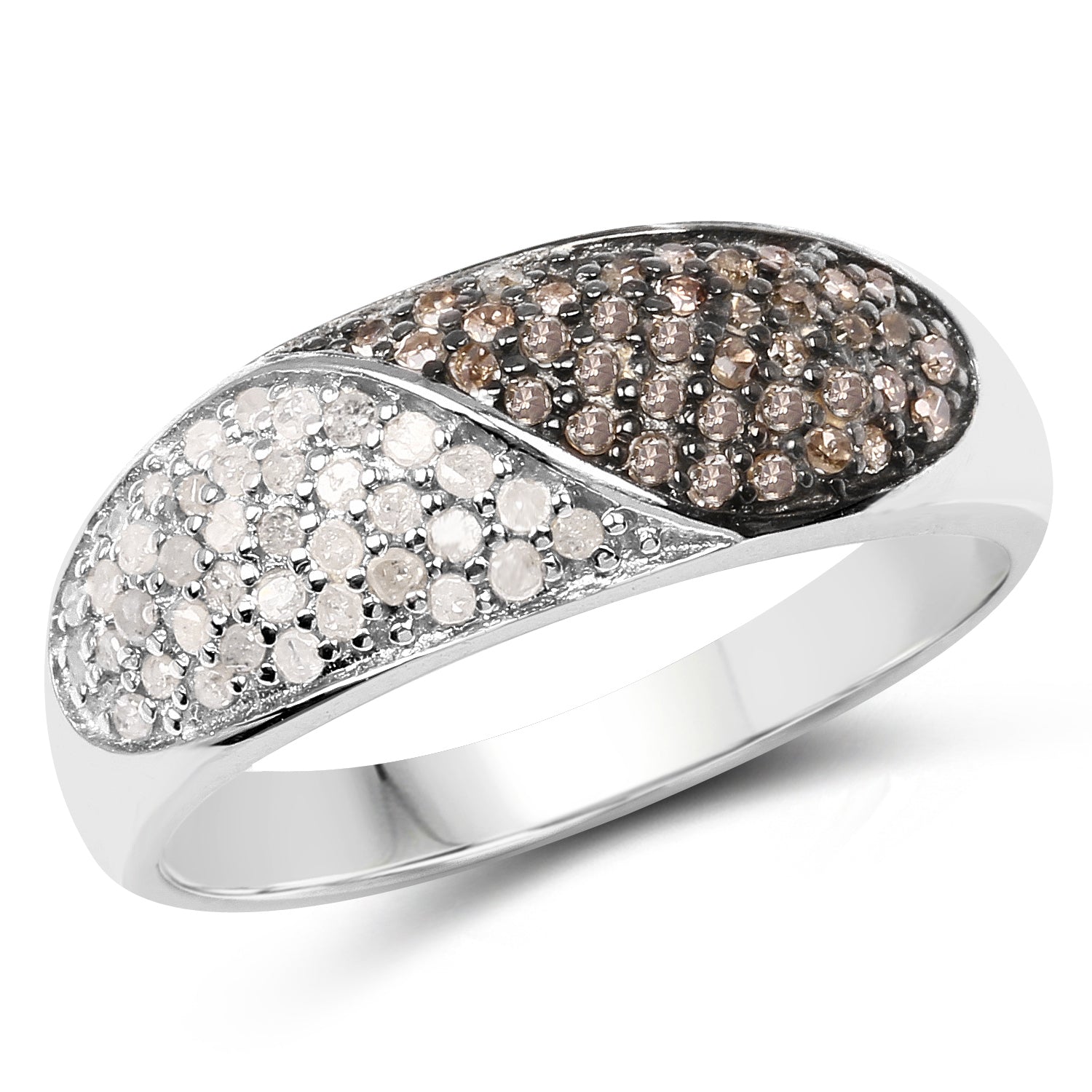 0.32 Carat Genuine Champagne Diamond and White Diamond .925 Sterling Silver Ring Bids.com
