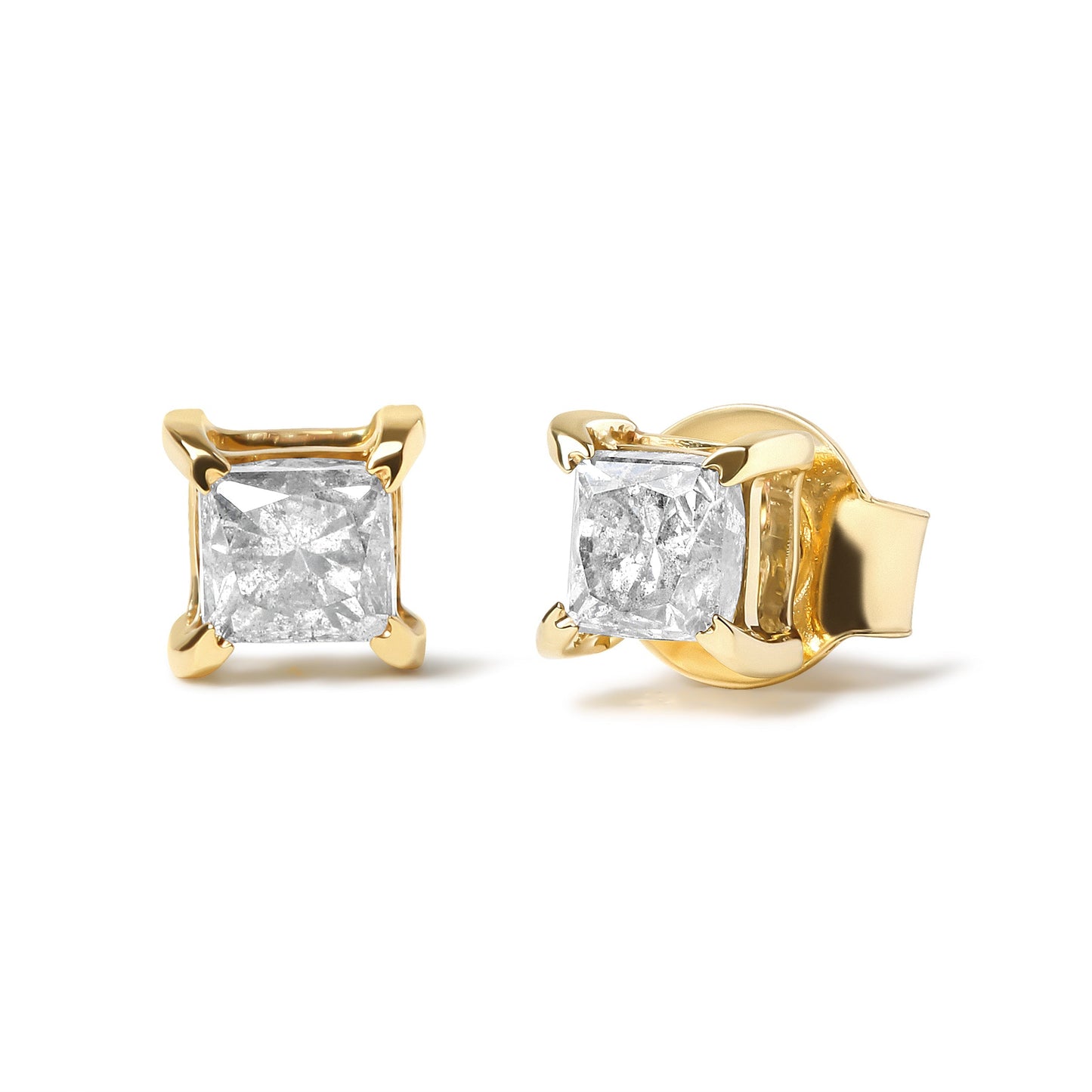 10K Yellow Gold 5/8 Cttw Princess Cut Diamond 4-Prong Solitaire Stud Earrings (J-K Color, I2-I3 Clarity) Bids.com