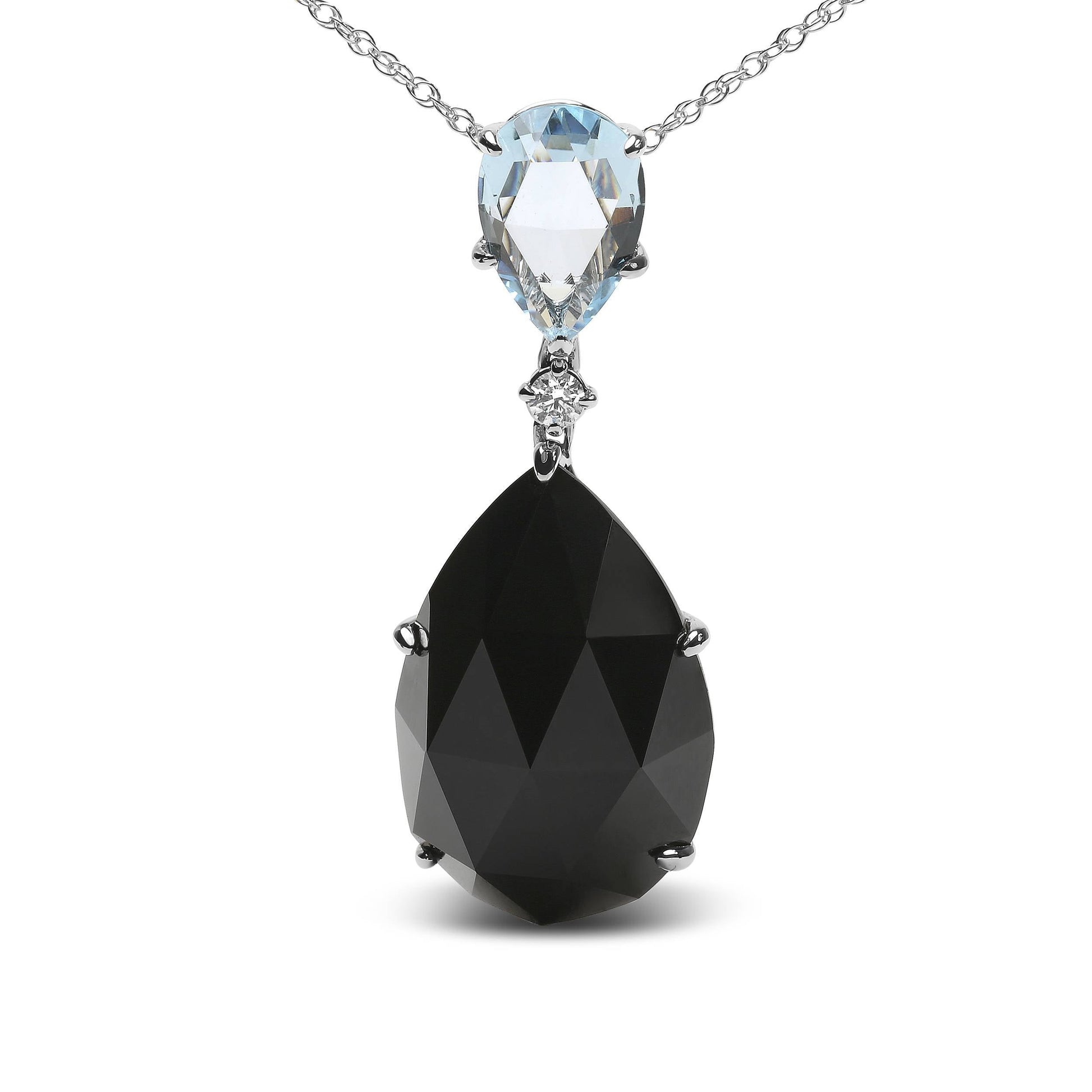 18K White Gold Diamond Accent and Pear Cut Sky Blue Topaz and Pear Cut Black Onyx Dangle Drop 18" Pendant Necklace (G-H Color, SI1-SI2 Clarity) Bids.com