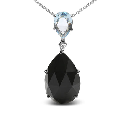 18K White Gold Diamond Accent and Pear Cut Sky Blue Topaz and Pear Cut Black Onyx Dangle Drop 18" Pendant Necklace (G-H Color, SI1-SI2 Clarity) Bids.com