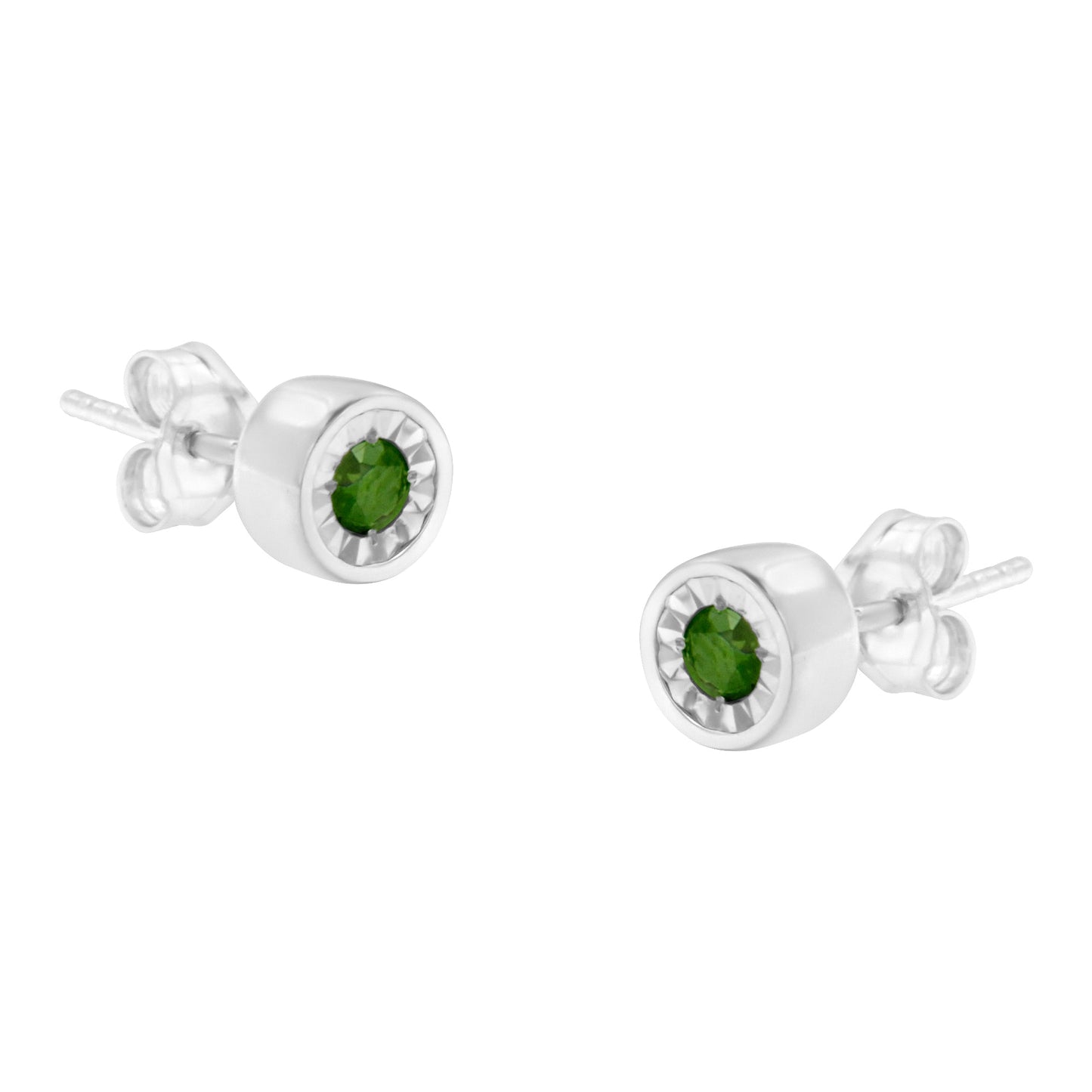 .925 Sterling Silver 1/5 Cttw Round Brilliant-Cut Green Diamond Miracle-Set Stud Earrings (Fancy Color-Enhanced, I1-I2 Clarity) Bids.com