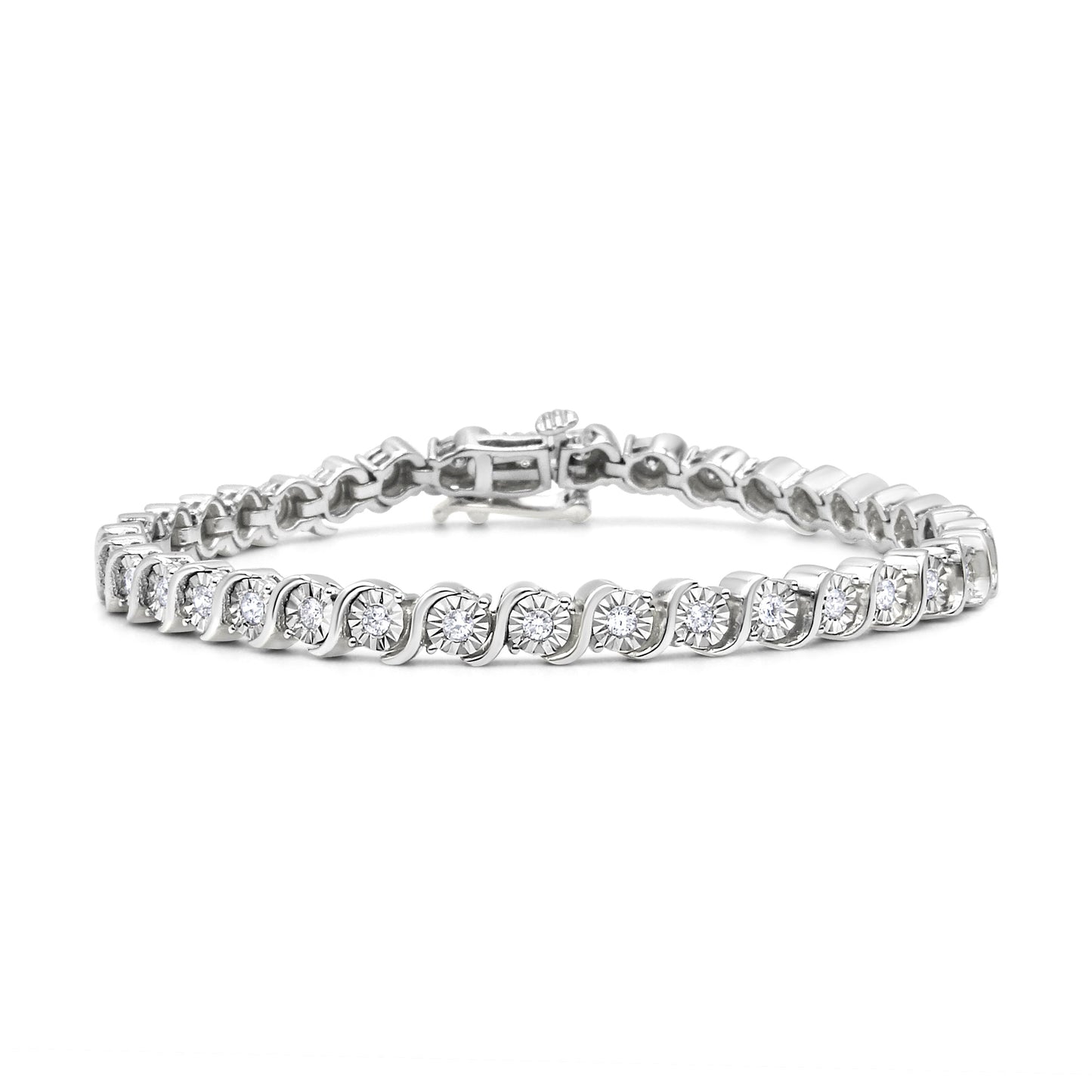 14K Rose Gold Plated .925 Sterling Silver 1/4 Cttw Diamond Round Miracle Plate and "S" Link Tennis Bracelet (I-J Color, I2- I3 Clarity) - 7" Bids.com
