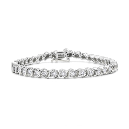 14K Rose Gold Plated .925 Sterling Silver 1/4 Cttw Diamond Round Miracle Plate and "S" Link Tennis Bracelet (I-J Color, I2- I3 Clarity) - 7" Bids.com
