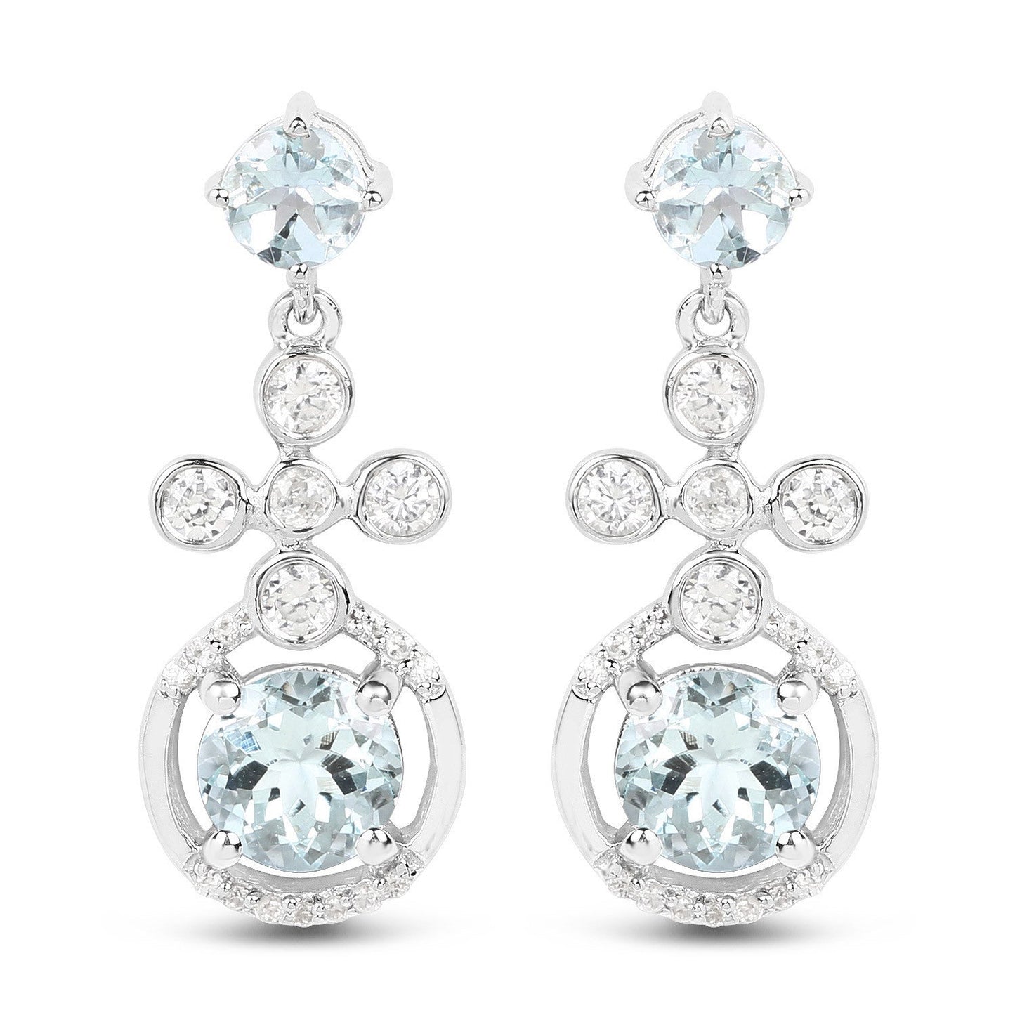 4.42 Carat Genuine Aquamarine and White Zircon .925 Sterling Silver Earrings Bids.com