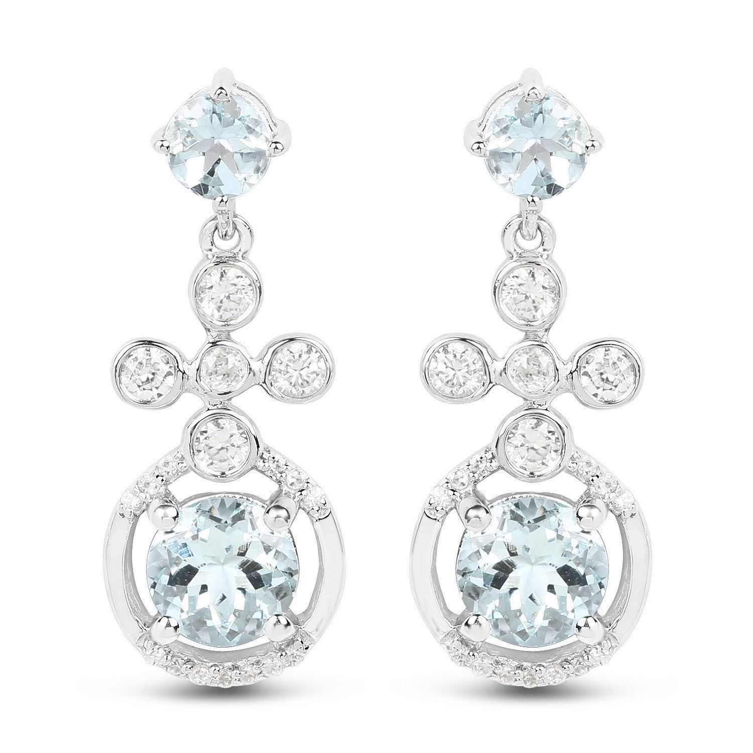 4.42 Carat Genuine Aquamarine and White Zircon .925 Sterling Silver Earrings Bids.com