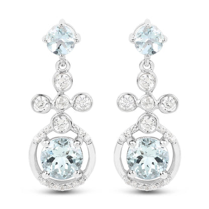 4.42 Carat Genuine Aquamarine and White Zircon .925 Sterling Silver Earrings Bids.com