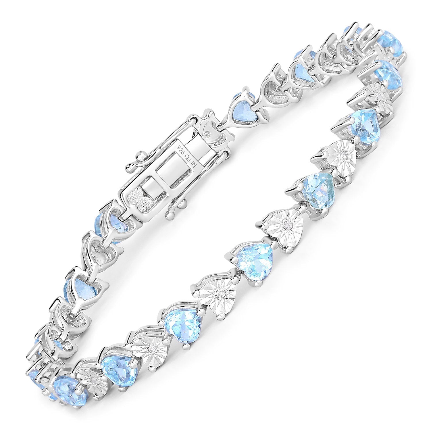 7.64 Carat Genuine Blue Topaz and White Diamond .925 Sterling Silver Bracelet Bids.com