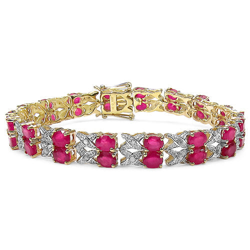 14K Yellow Gold Plated 18.32 Carat Genuine Glass Filled Ruby & White Diamond .925 Sterling Silver Bracelet Bids.com
