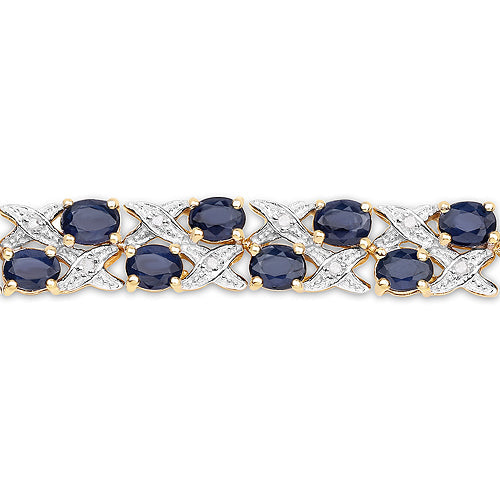 14K Yellow Gold Plated 12.53 Carat Genuine Blue Sapphire and White Diamond .925 Sterling Silver Bracelet Bids.com