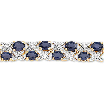 14K Yellow Gold Plated 12.53 Carat Genuine Blue Sapphire and White Diamond .925 Sterling Silver Bracelet Bids.com
