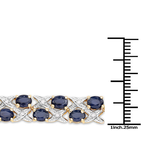 14K Yellow Gold Plated 12.53 Carat Genuine Blue Sapphire and White Diamond .925 Sterling Silver Bracelet Bids.com
