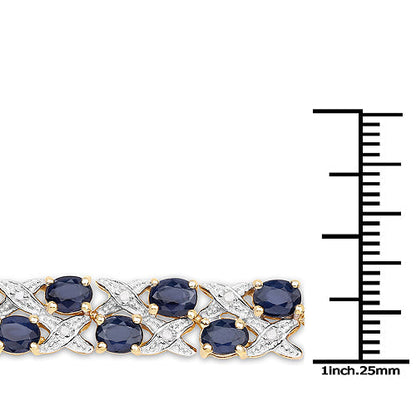 14K Yellow Gold Plated 12.53 Carat Genuine Blue Sapphire and White Diamond .925 Sterling Silver Bracelet Bids.com