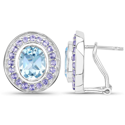 6.30 Carat Genuine Blue Topaz and Tanzanite .925 Sterling Silver Earrings Bids.com