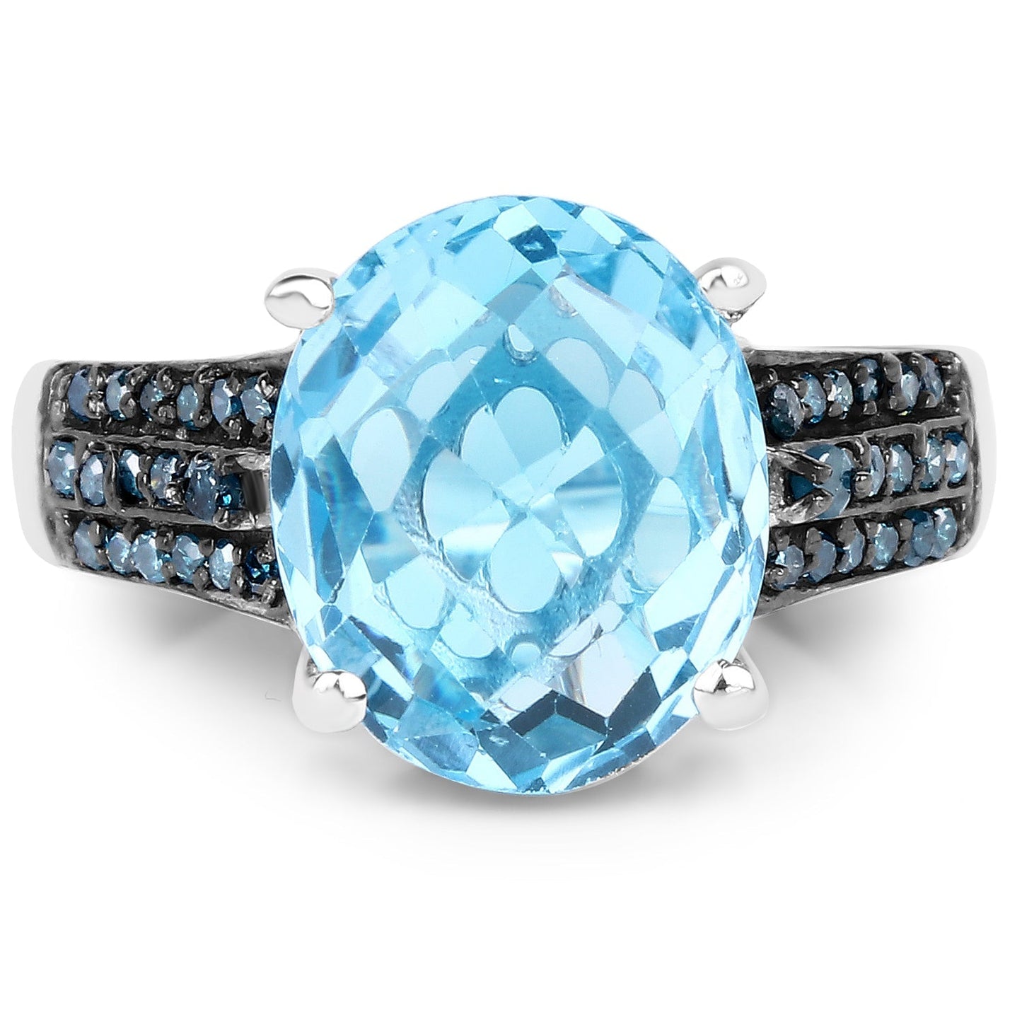 5.51 Carat Genuine Baby Swiss Blue Topaz and Blue Diamond .925 Sterling Silver Ring Bids.com