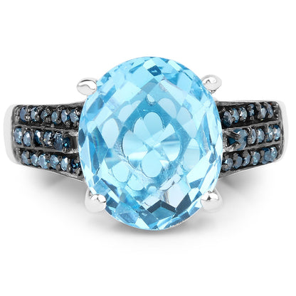 5.51 Carat Genuine Baby Swiss Blue Topaz and Blue Diamond .925 Sterling Silver Ring Bids.com