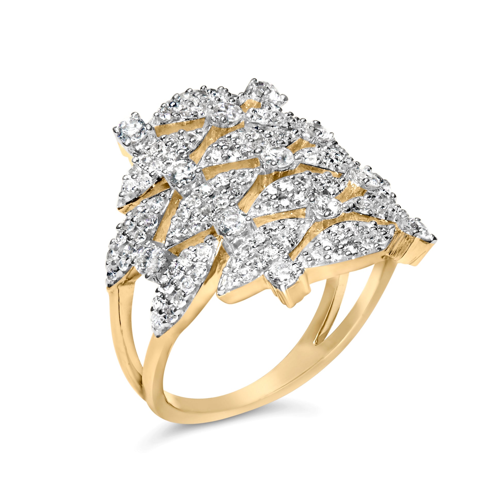 14K Yellow Gold 1.0 Cttw Diamond Geometric Stacked Open Cocktail Ring (I-J Color, I1-I2 Clarity) - Ring Size 7 Bids.com