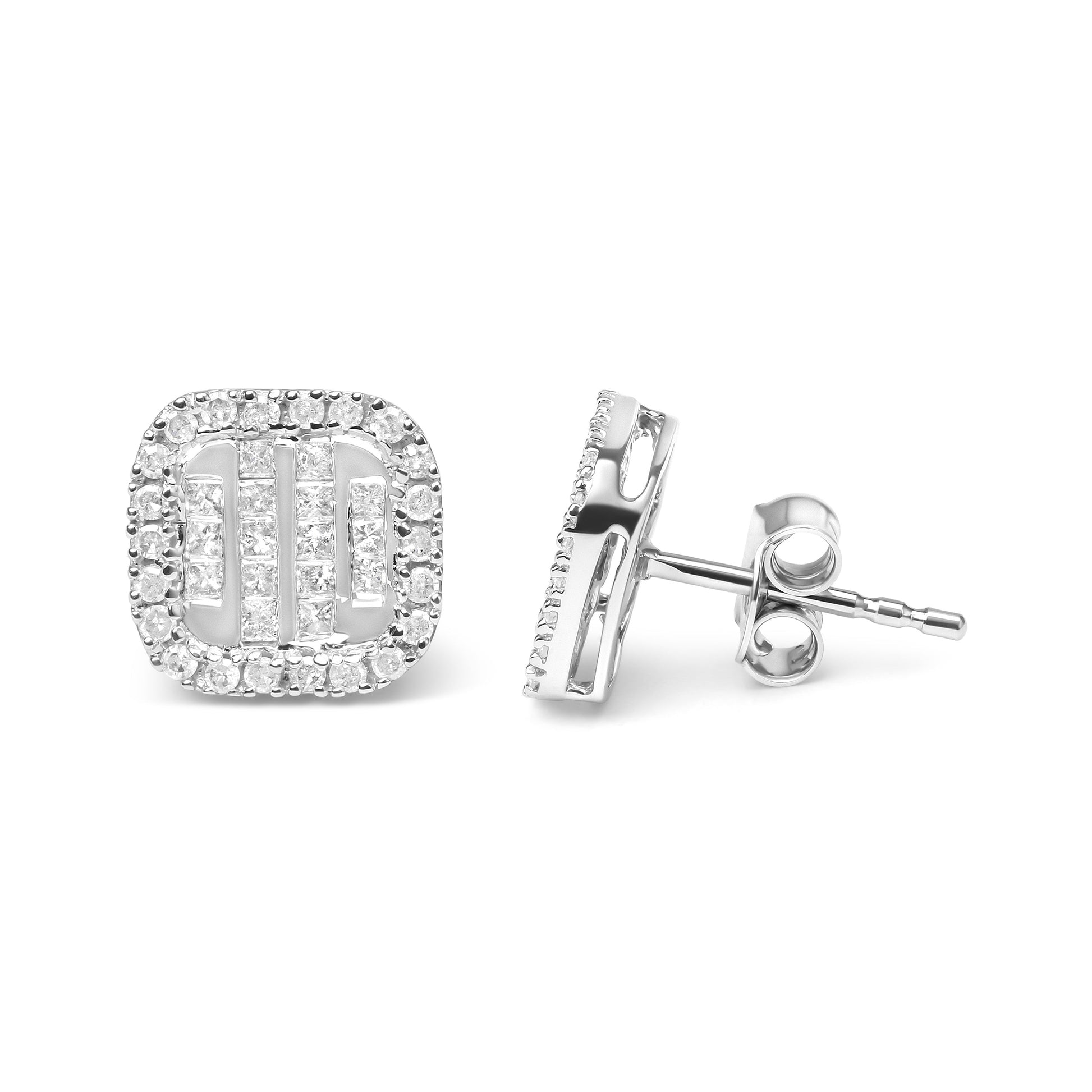 10K White Gold Invisible Set 1/2 Cttw Diamond Composite and Halo Stud Earrings (H-I Color, I1-I2 Clarity) Bids.com