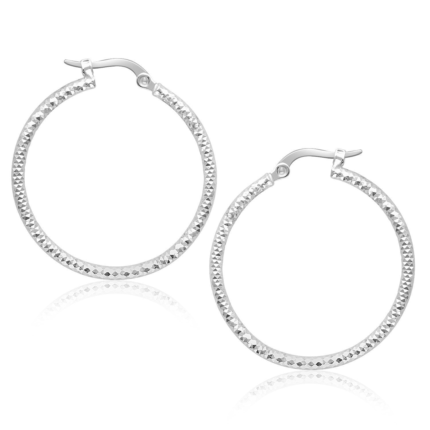 14k White Gold Tube Textured Round Hoop Earrings Bids.com