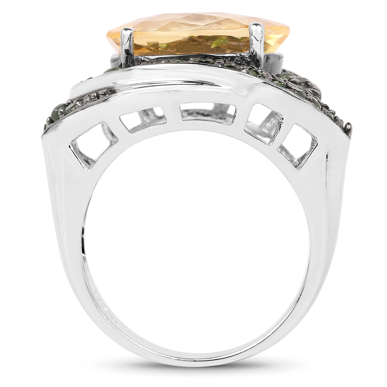 6.11 Carat Genuine Citrine and Chrome Diopside .925 Sterling Silver Ring Bids.com