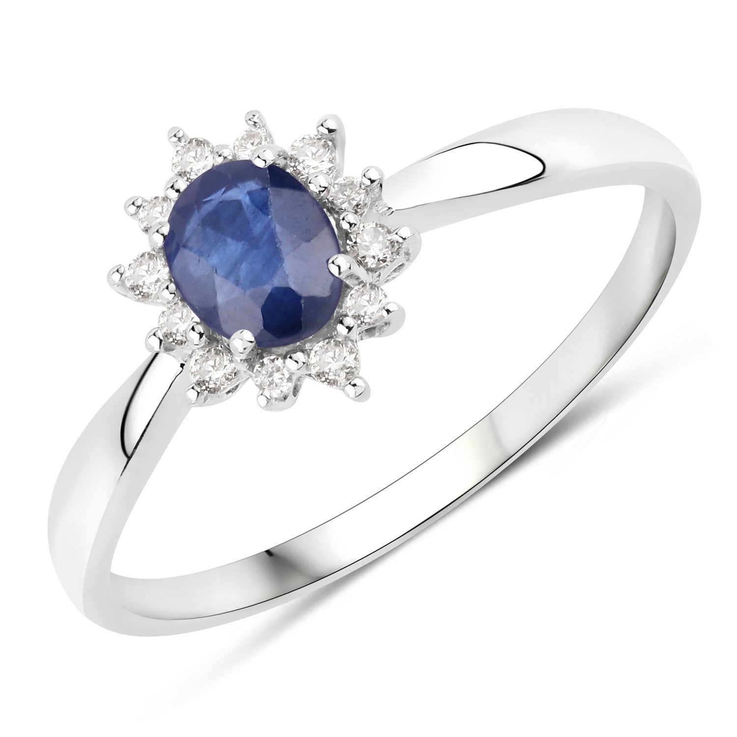 0.44 Carat Genuine Blue Sapphire and White Diamond 14K White Gold Ring Bids.com