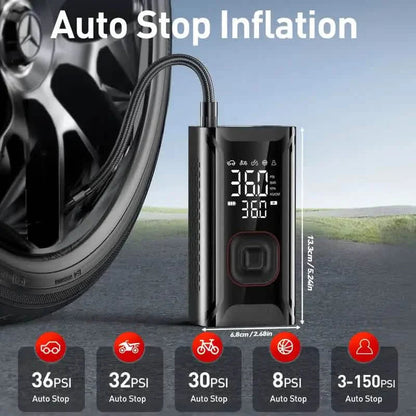 Tire Inflator Portable Air Compressor – Cordless 150PSI Pump with 10000mAh Battery for Car, Bike, Motorcycle, and Ball DailySale