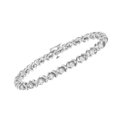 .925 Sterling Silver 1 cttw Brilliant Round-Cut Diamond "X" Link Bracelet (I-J Clarity, I2-I3 Color) - Size 7" Bids.com