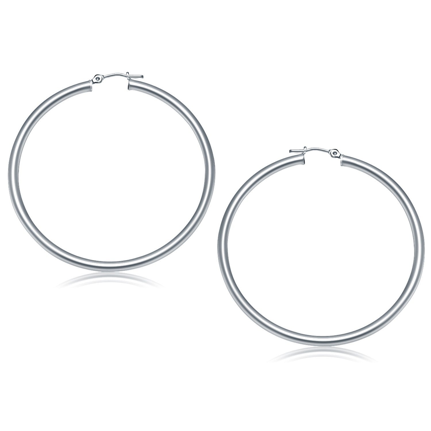 14k White Gold Polished Hoop Earrings (50 mm) Bids.com