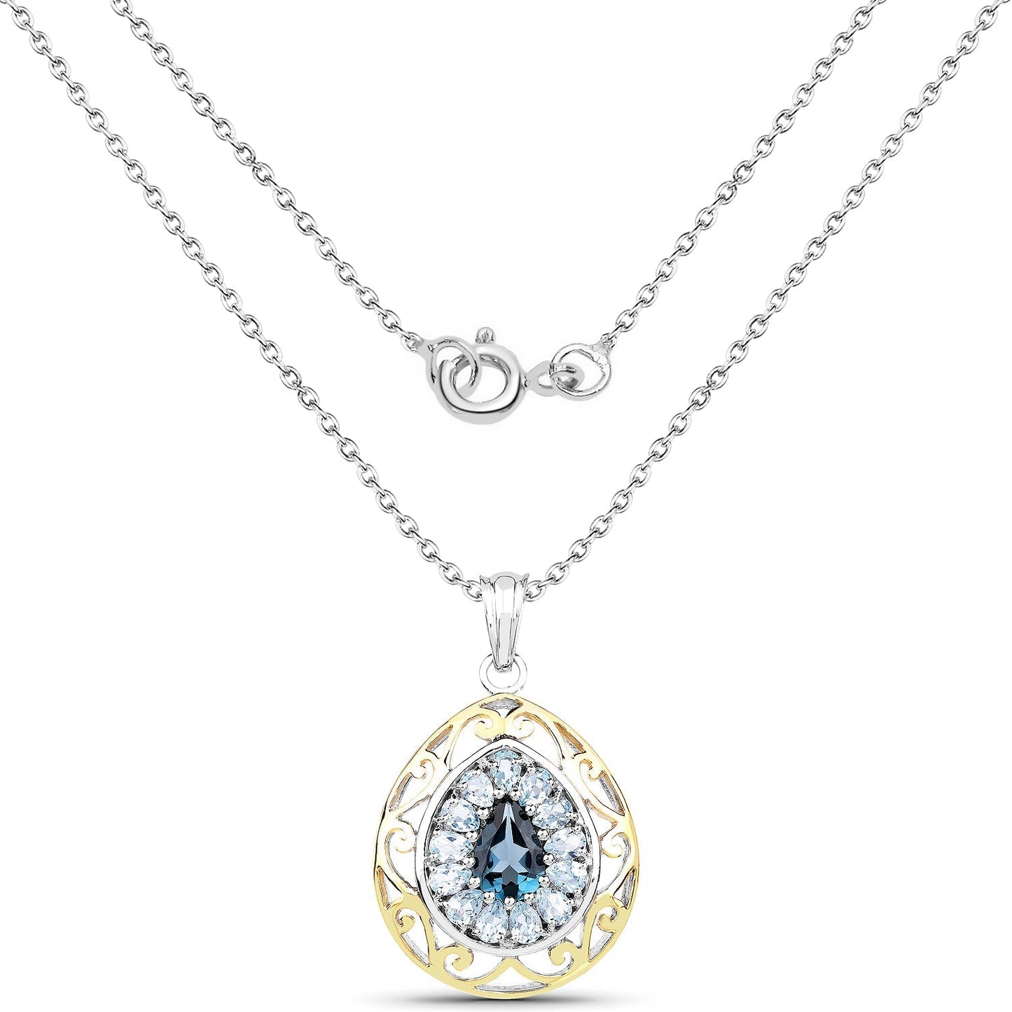 18K Yellow Gold Plated 4.44 Carat Genuine London Blue Topaz and Blue Topaz .925 Sterling Silver Pendant Bids.com