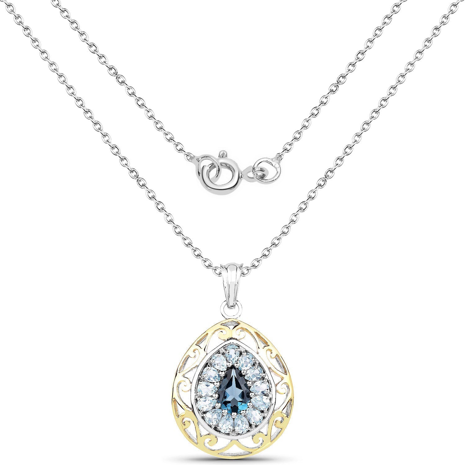 18K Yellow Gold Plated 4.44 Carat Genuine London Blue Topaz and Blue Topaz .925 Sterling Silver Pendant Bids.com