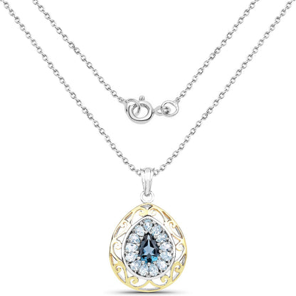 18K Yellow Gold Plated 4.44 Carat Genuine London Blue Topaz and Blue Topaz .925 Sterling Silver Pendant Bids.com