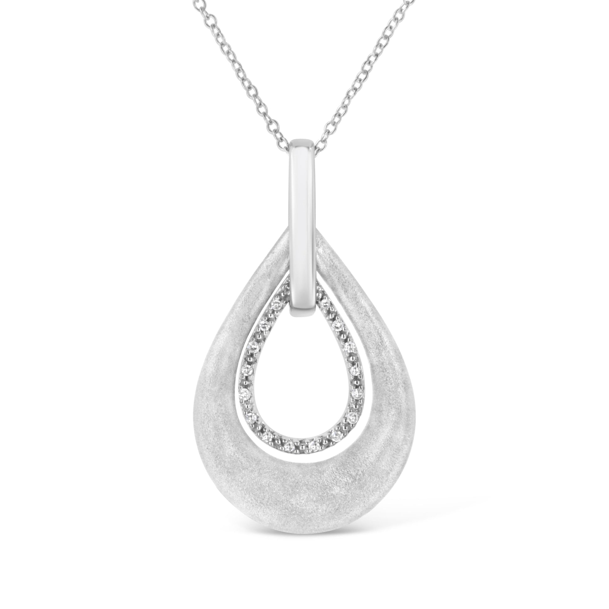 .925 Sterling Silver Prong-Set Diamond Accent Fashion Double Drop Design 18" Pendant Necklace (I-J Color, I1-I2 Clarity) Bids.com