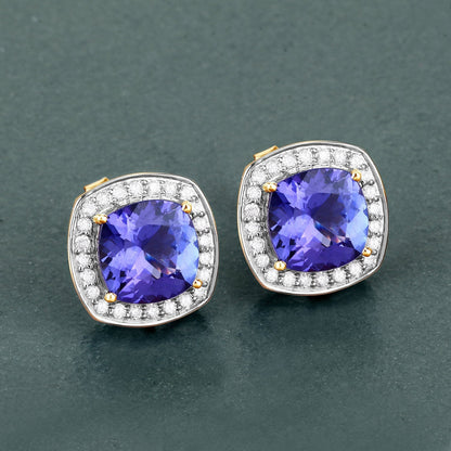 5.98 Carat Genuine Tanzanite and White Diamond 14K Yellow Gold Earrings Bids.com