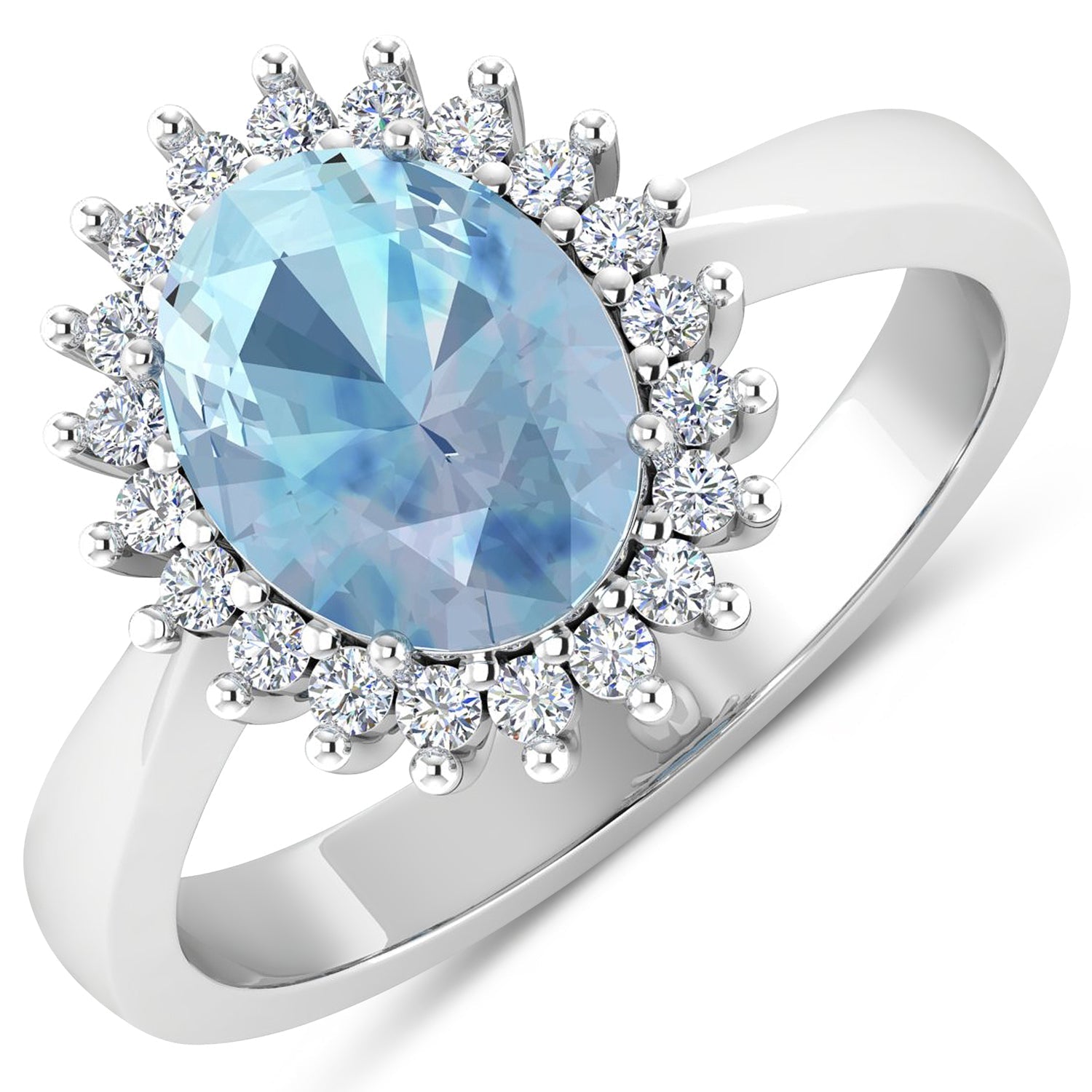 1.24 Carat Genuine Aquamarine and White Diamond 14K White Gold Ring Bids.com