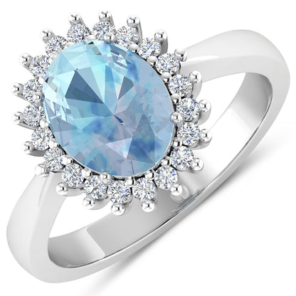 1.24 Carat Genuine Aquamarine and White Diamond 14K White Gold Ring Bids.com