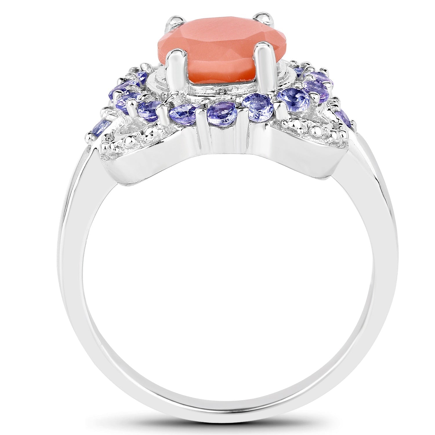 2.87 Carat Genuine Peach Moonstone and Tanzanite .925 Sterling Silver Ring Bids.com