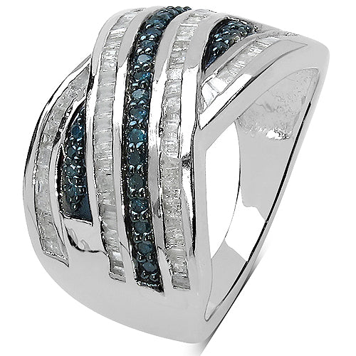 1.02 Carat Genuine Blue Diamond & White Diamond .925 Sterling Silver Ring Bids.com