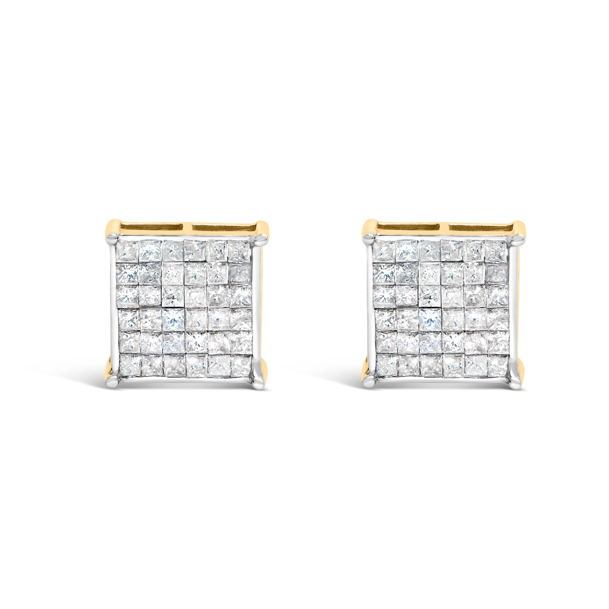 10K Yellow Gold 2.0 Cttw Invisible-Set Princess-Cut Diamond Stud Earrings Bids.com