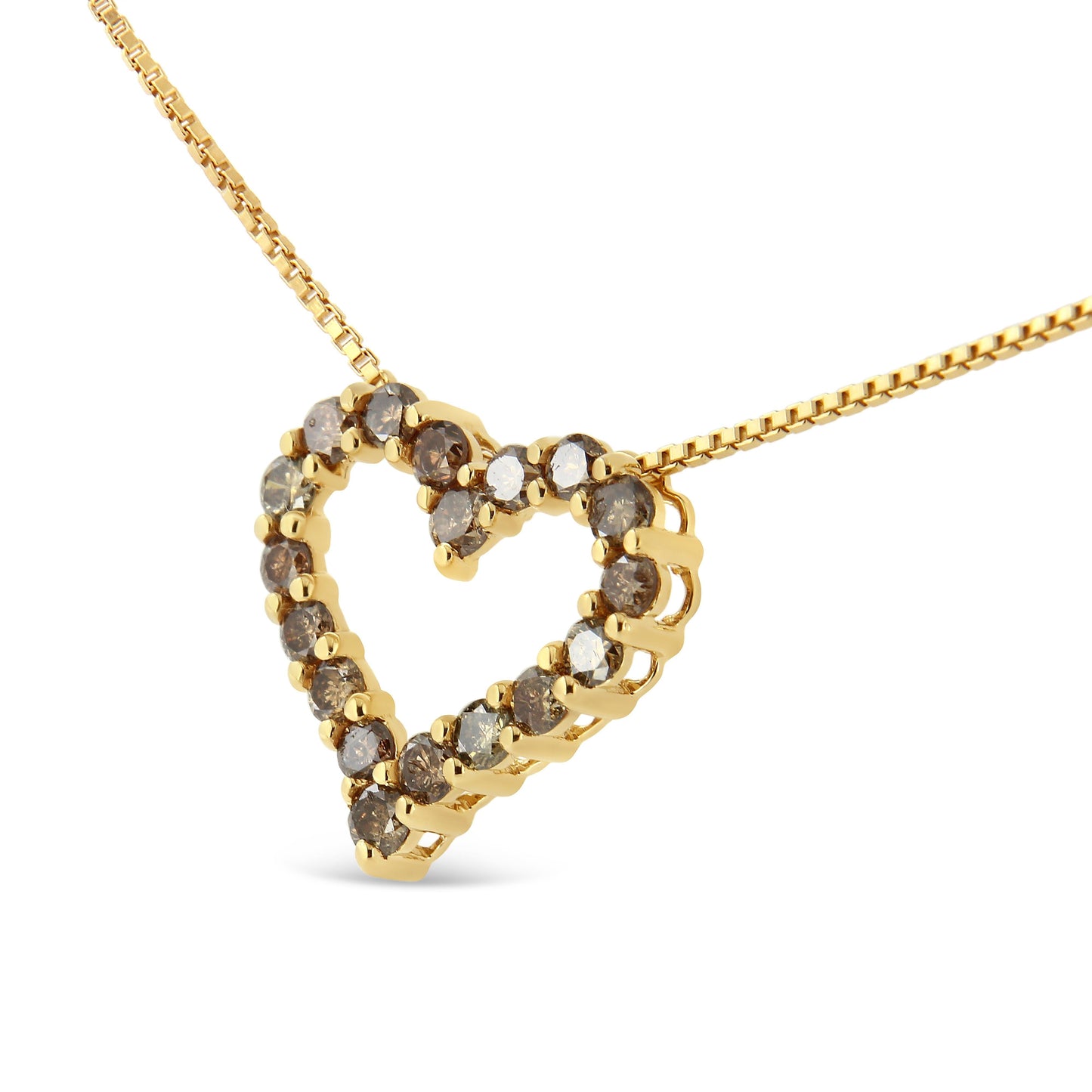 14K Yellow Gold Plated .925 Sterling Silver 1.0 Cttw Champagne Diamond Heart Pendant Necklace (K-L Color, I1-I2 Clarity) - 18" Bids.com