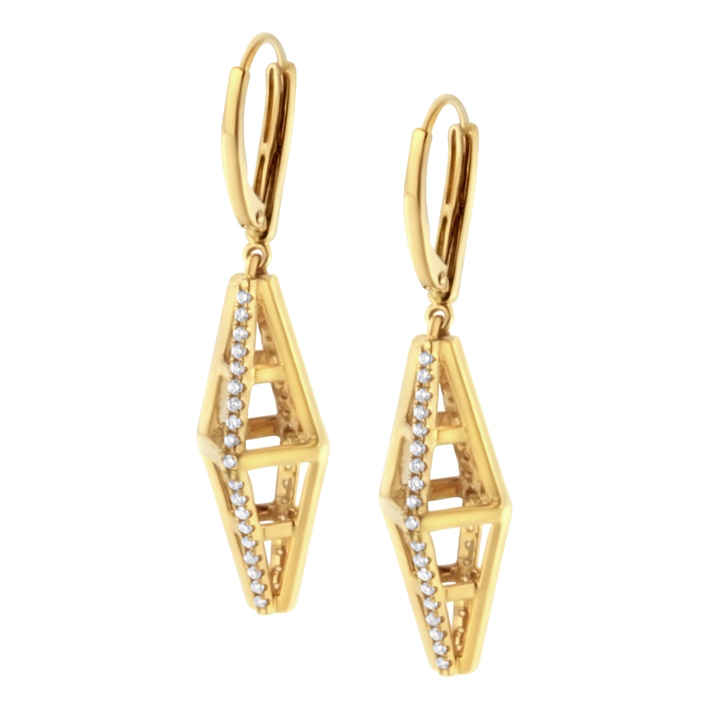 14K Yellow Gold 5/8 Cttw Diamond Geometrical Pillar Drop and Dangle Earrings (G-H Color, SI1-SI2 Clarity) Bids.com
