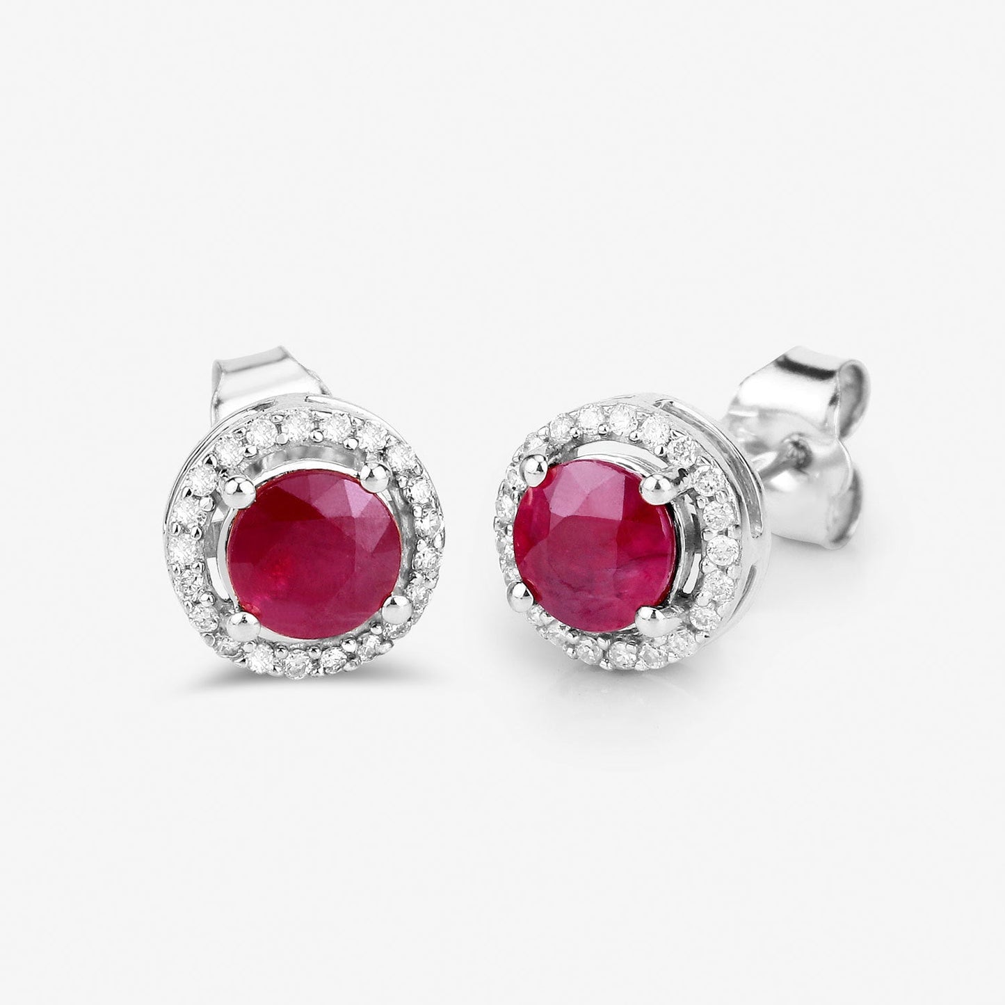 1.22 Carat Genuine Ruby and White Diamond 14K White Gold Earrings Bids.com