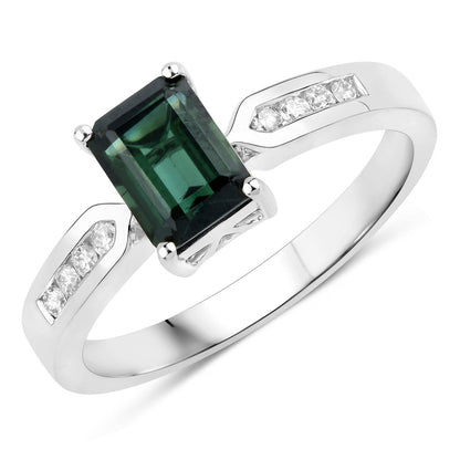 1.19 Carat Genuine Green Tourmaline and White Diamond 14K White Gold Ring Bids.com
